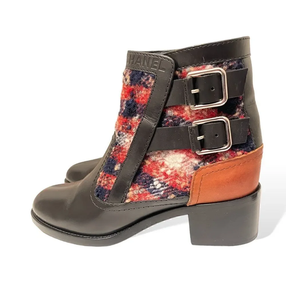 CHANEL 2017 Tweed Pattern Ankle Boots |38.5 EU|